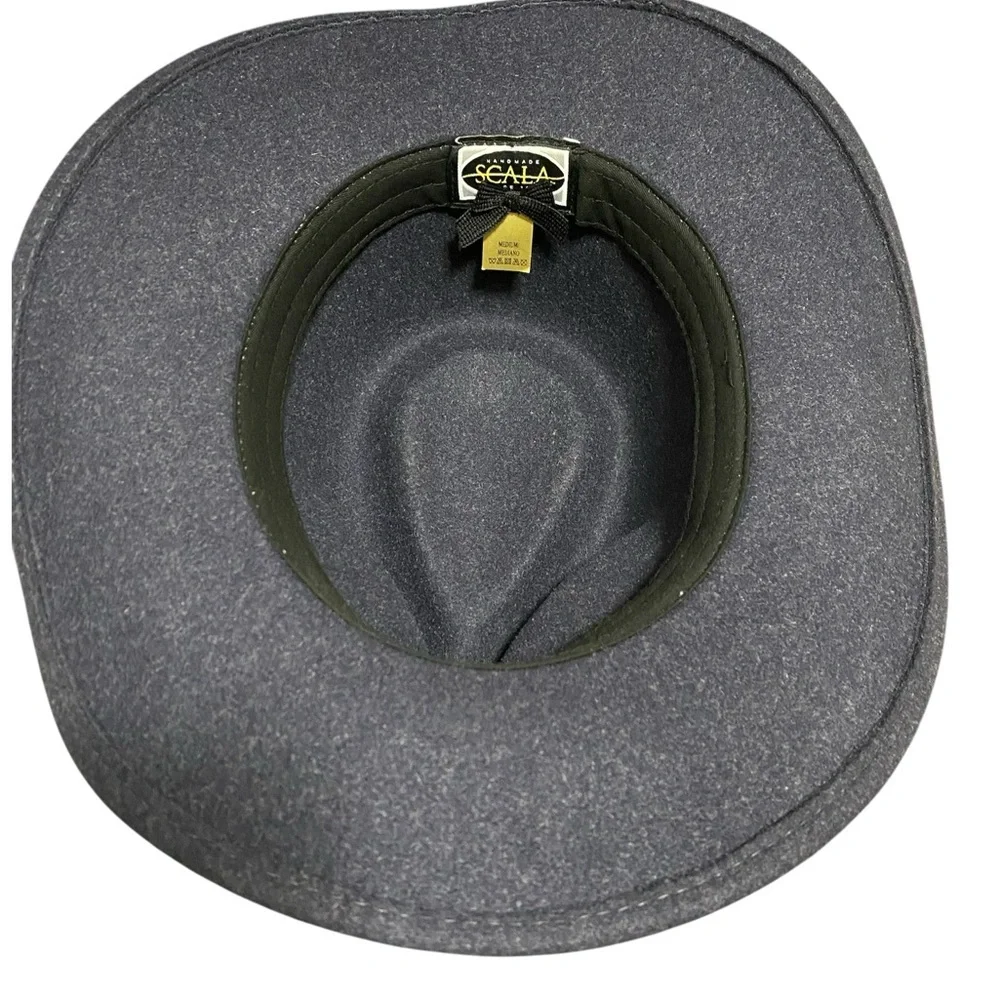 Scala Navy Wool Fedora Hat with Brown Leather Band